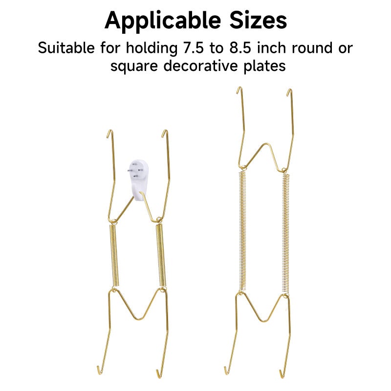 Fasunry 10-Piece Brass Plate Wall Hangers, 8 Inch Invisible Decorative Plate Holders, Comes with 12-Piece Wall Hooks - Image 3